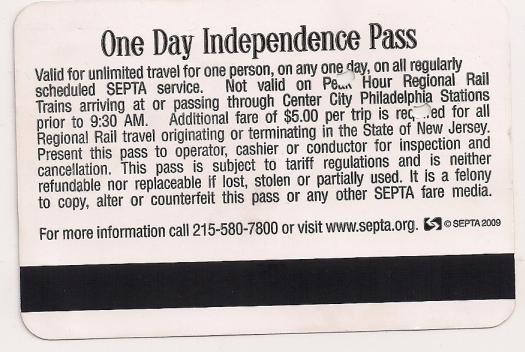 SEPTA Independence Pass - reverse - Dec 28 2009